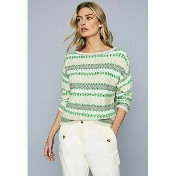 Reiss Anna Pastel Stripe Knit Sweater Pullover In Green & White Sz S - Picture 3 of 12